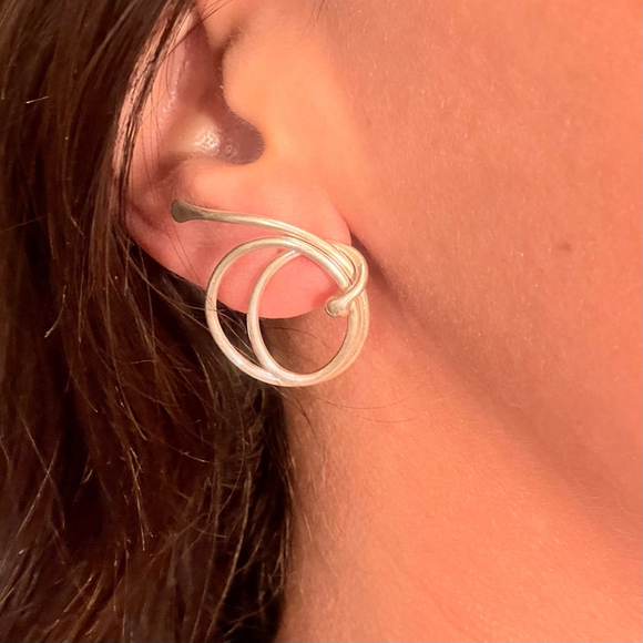 14K Gold Modernist Vortex Round Coil Sterling Silver 925 Jensen Vintage Earrings - Picture 8 of 9